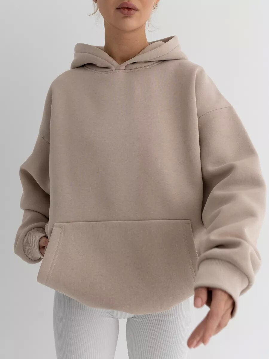 Liber Autumn women's pocket solid color pullover long sleeve two-piece suit