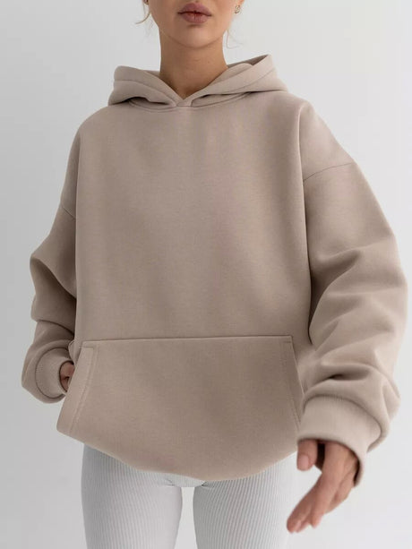 Liber Autumn women's pocket solid color pullover long sleeve two-piece suit