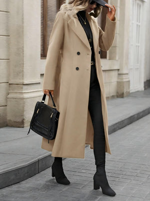 Long Coat Pockets Bandage A-line Coat
