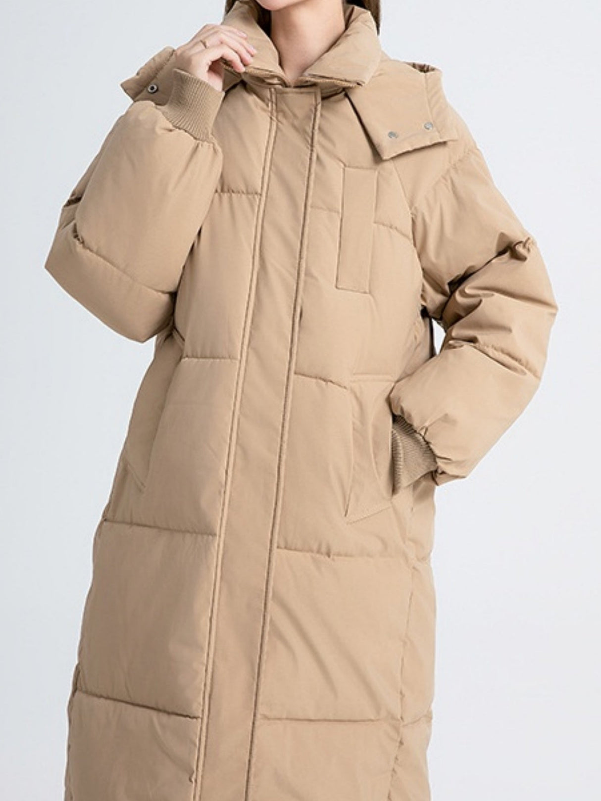 Hooded Zippered Extended Knee-length Down Jacket Thickened Coat