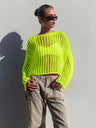 Liber Autumn women's see-through knitted loose hollow pullover mesh see-through top
