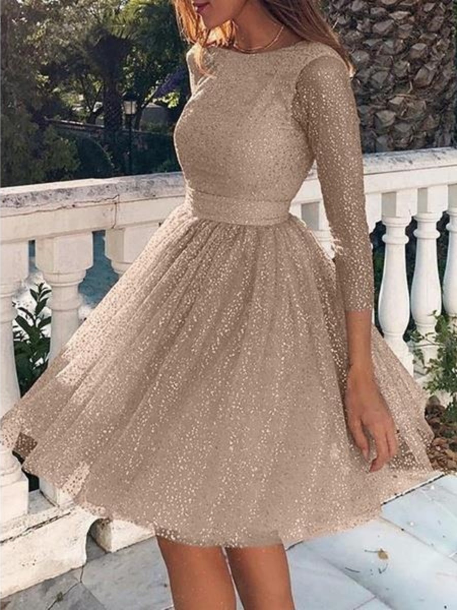 Lace Long Sleeve Sequins Mini&Short Dresses