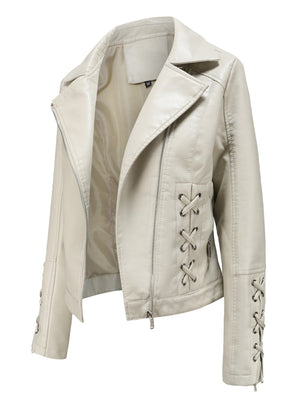 Weaving Bandage Leisure Leather Jacket