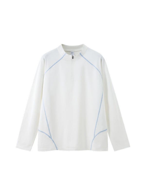 Liber Autumn Neutral wear Half zipper Solid Color T-shirts