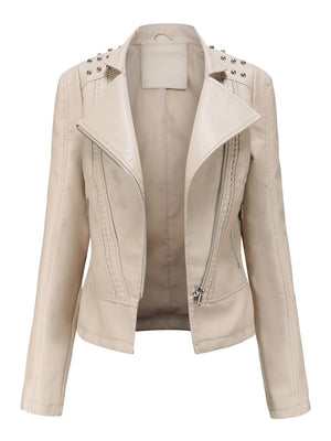 Street Cool Slim Fit Beading Leather Jacket