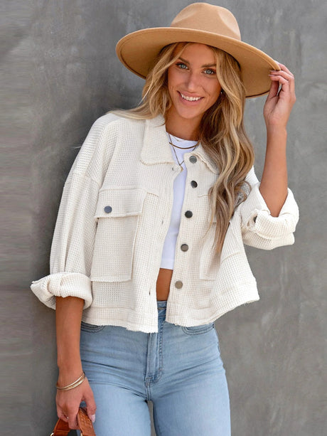 Liber Autumn Women's Buttons, Pocket Solid Color Short Jackets