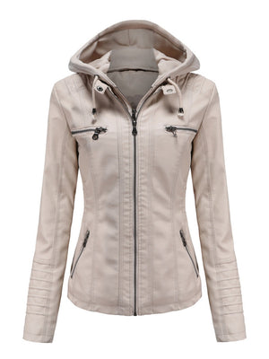 Hooded Removable 2-piece Sets Leather Jacket