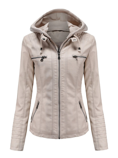 Hooded Removable 2-piece Sets Leather Jacket