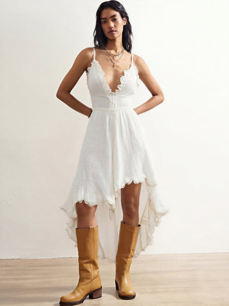 Beach Irregular Hem Cotton Blend Short Dresses