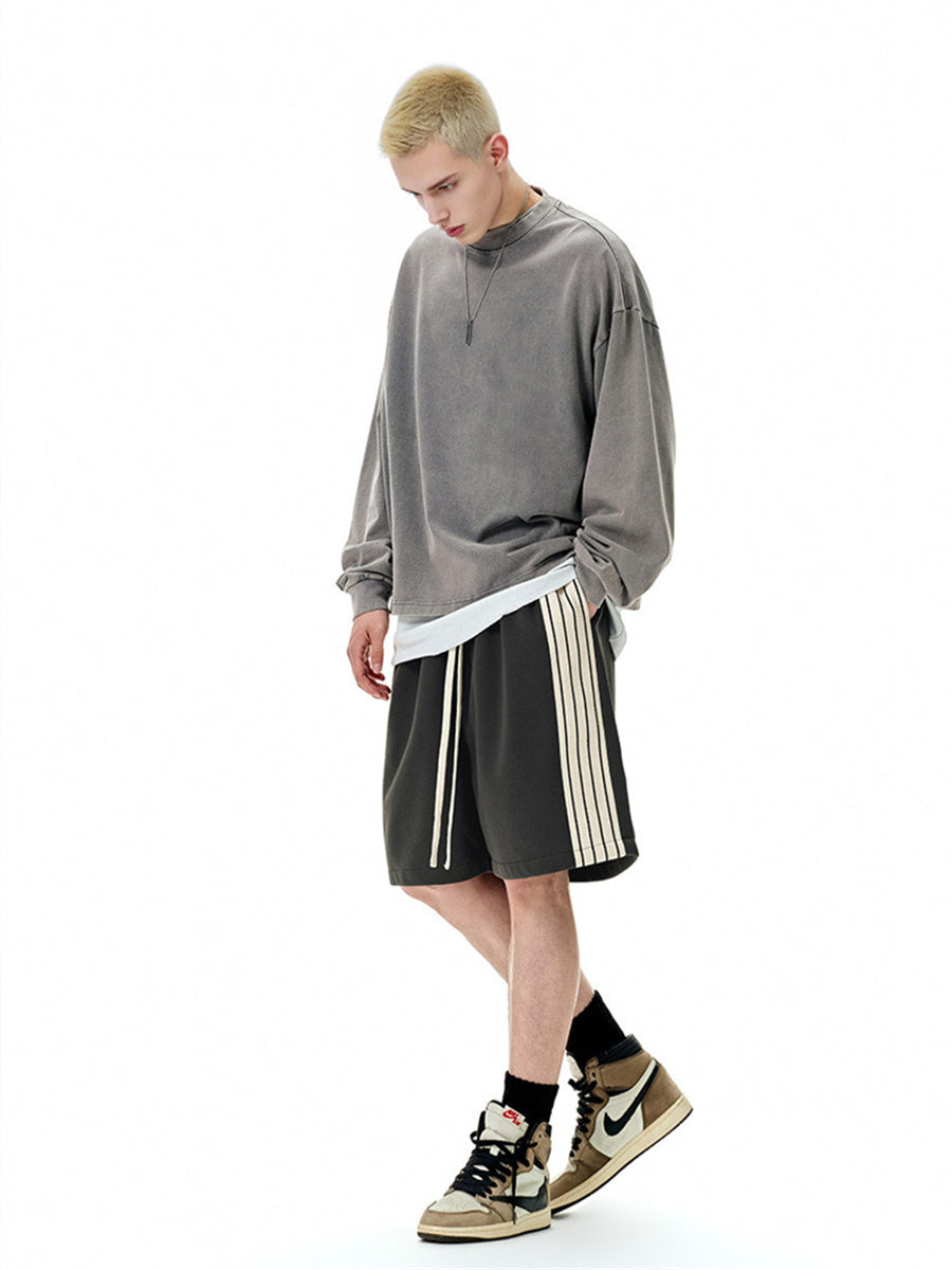 Liber SS Men's Striped Drawstring American Retro Contrast Shorts