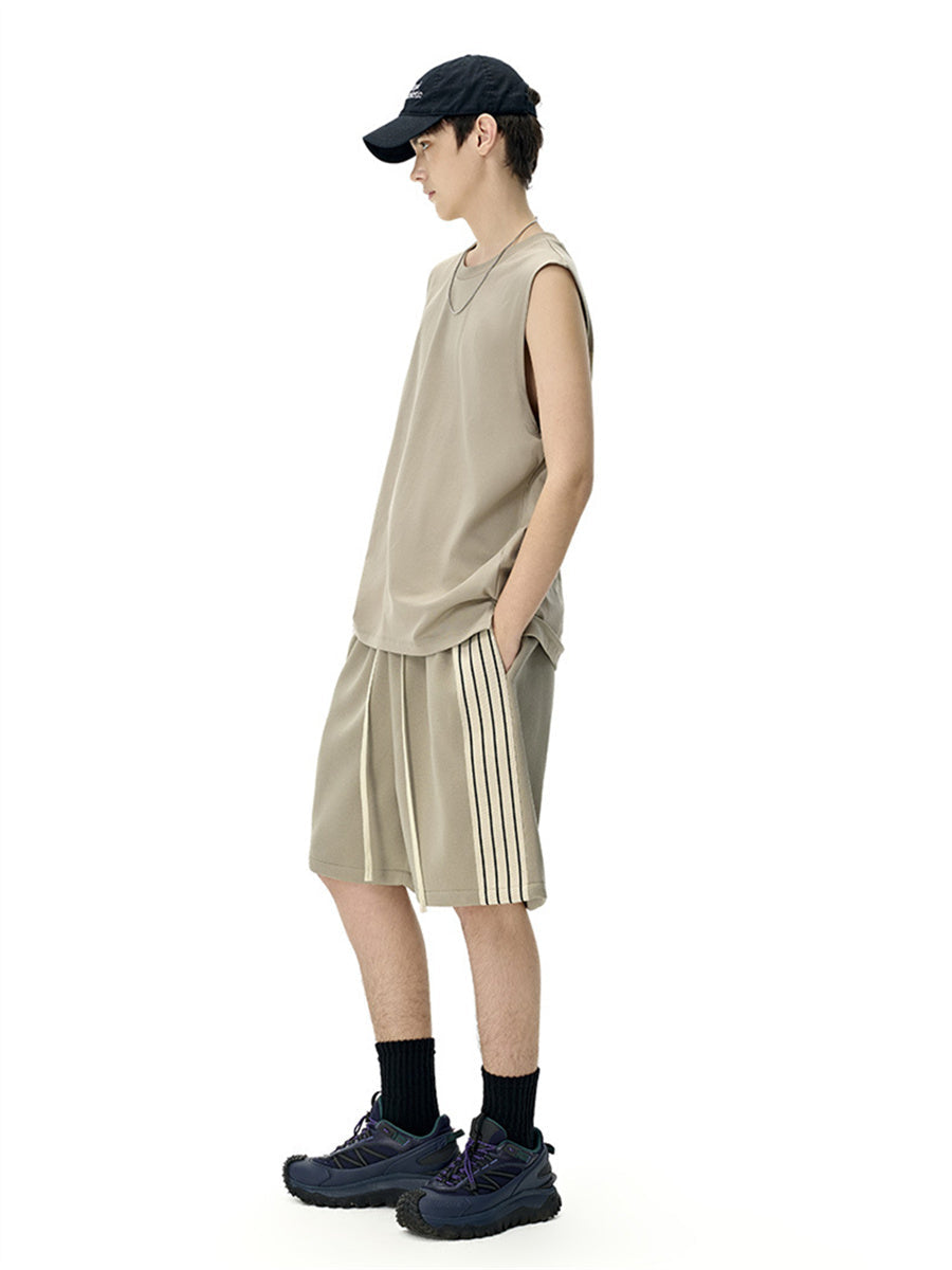 Liber SS Men's Striped Drawstring American Retro Contrast Shorts