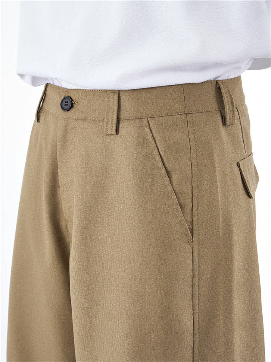 Liber Summer Men's Pleats Solid Color Pants
