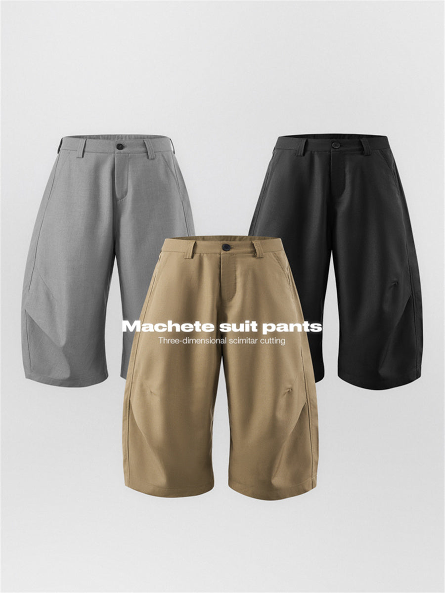 Liber Summer Men's Pleats Solid Color Cropped Pants