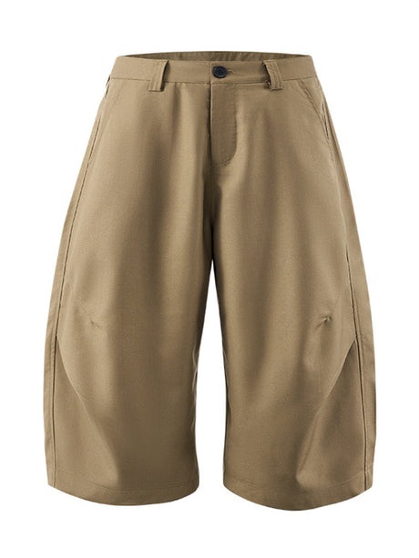 Liber Summer Men's Pleats Solid Color Cropped Pants