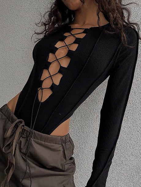 Liber Summer Women's Lace up Solid Color T-shirts