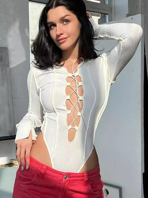 Liber Summer Women's Lace up Solid Color T-shirts