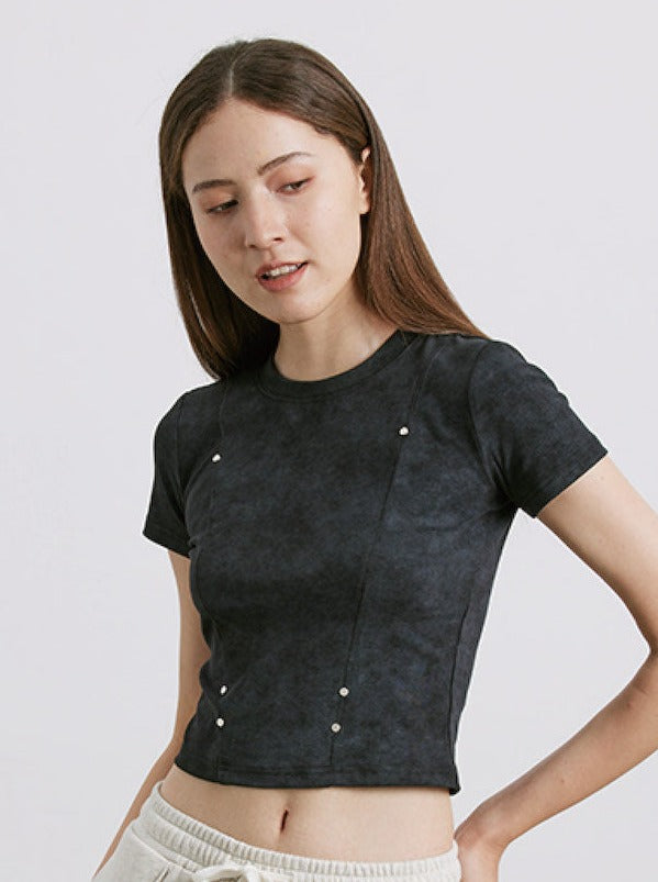 Liber Women's SS 3 Colors Solid Rivet Short Sleeve T-shirt
