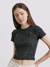 Liber Women's SS 3 Colors Solid Rivet Short Sleeve T-shirt