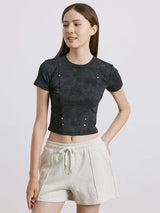 Liber Women's SS 3 Colors Solid Rivet Short Sleeve T-shirt
