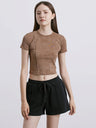 Liber Women's SS 3 Colors Solid Rivet Short Sleeve T-shirt