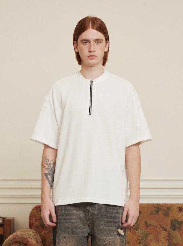 Liber Men's SS 3 Colors Solid Zipper Design Short Sleeve T-shirt