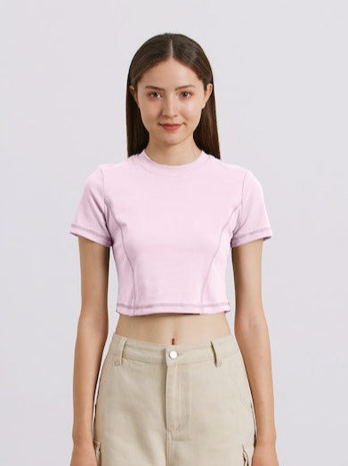 Liber Women's SS 5 Color Solid Topstitching T-shirt