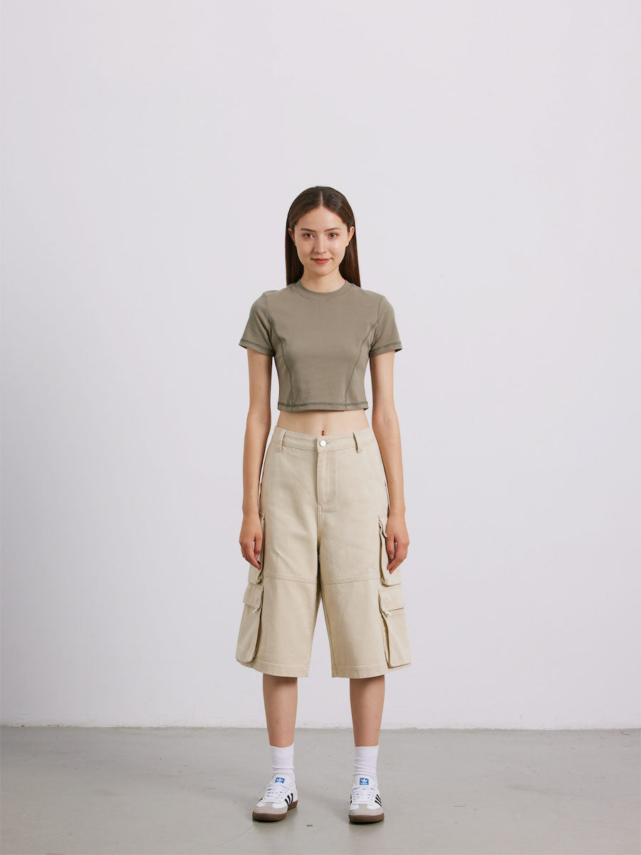 Liber Women's SS 5 Color Solid Topstitching T-shirt