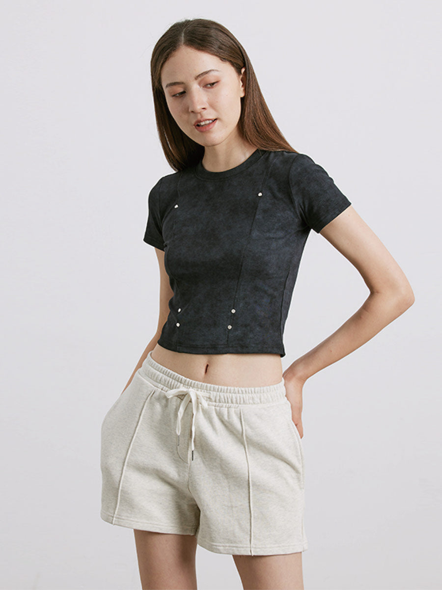 Liber Women's SS 3 Colors Solid Rivet Short Sleeve T-shirt