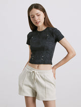 Liber Women's SS 3 Colors Solid Rivet Short Sleeve T-shirt