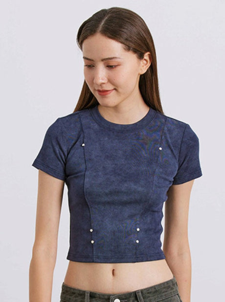 Liber Women's SS 3 Colors Solid Rivet Short Sleeve T-shirt