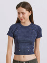 Liber Women's SS 3 Colors Solid Rivet Short Sleeve T-shirt