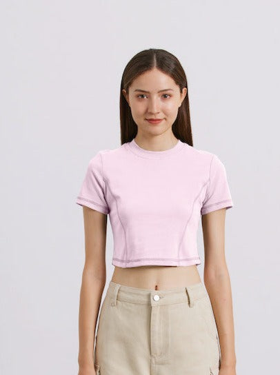 Liber Women's SS 5 Color Solid Topstitching T-shirt