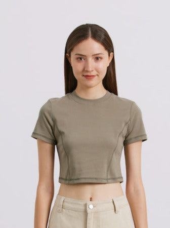 Liber Women's SS 5 Color Solid Topstitching T-shirt