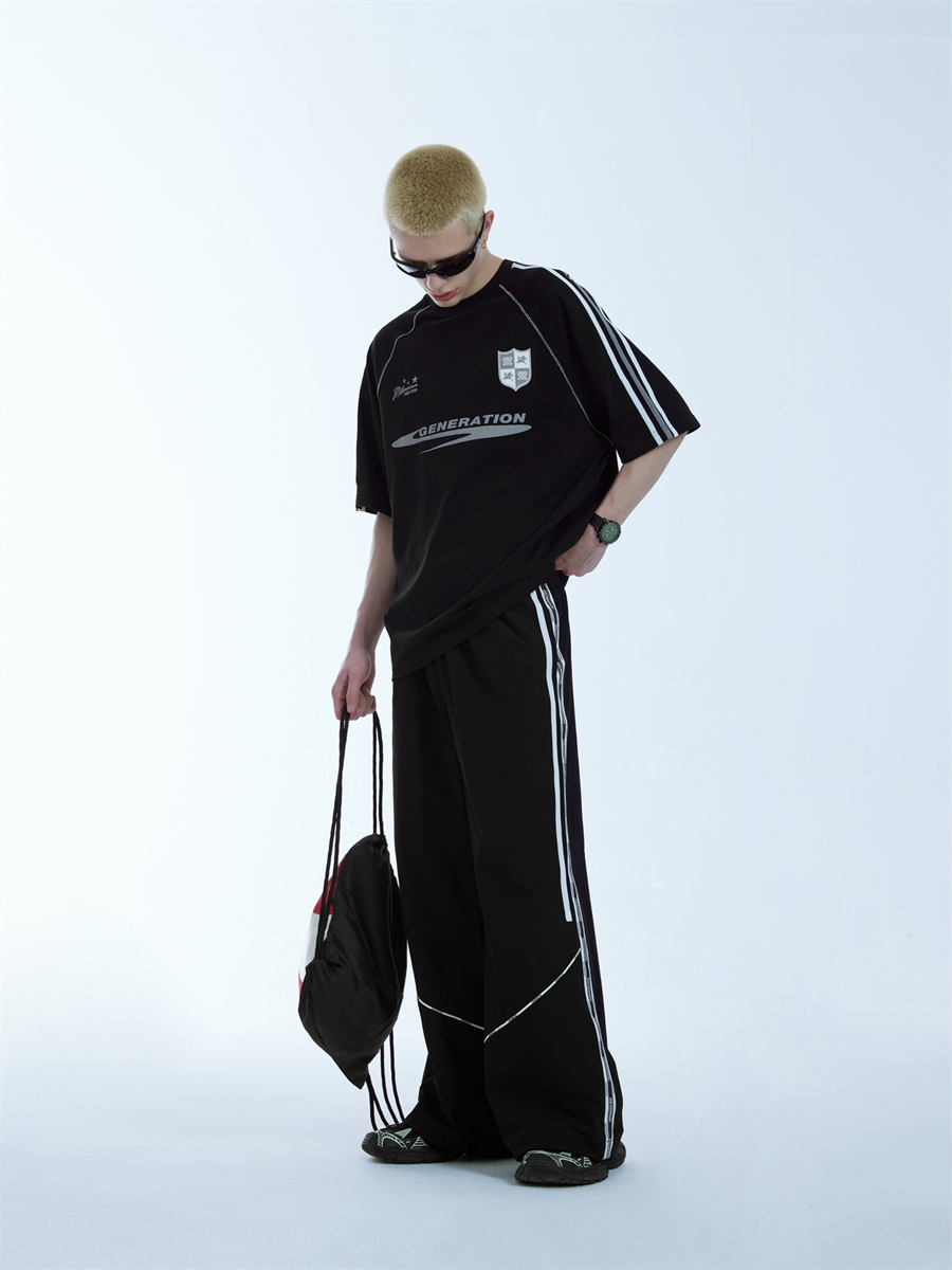Liber men's SS hip-hop stitching, printed wide-leg trousers