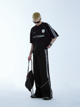 Liber men's SS hip-hop stitching, printed wide-leg trousers