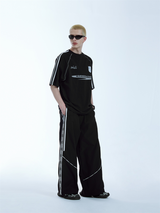 Liber men's SS hip-hop stitching, printed wide-leg trousers