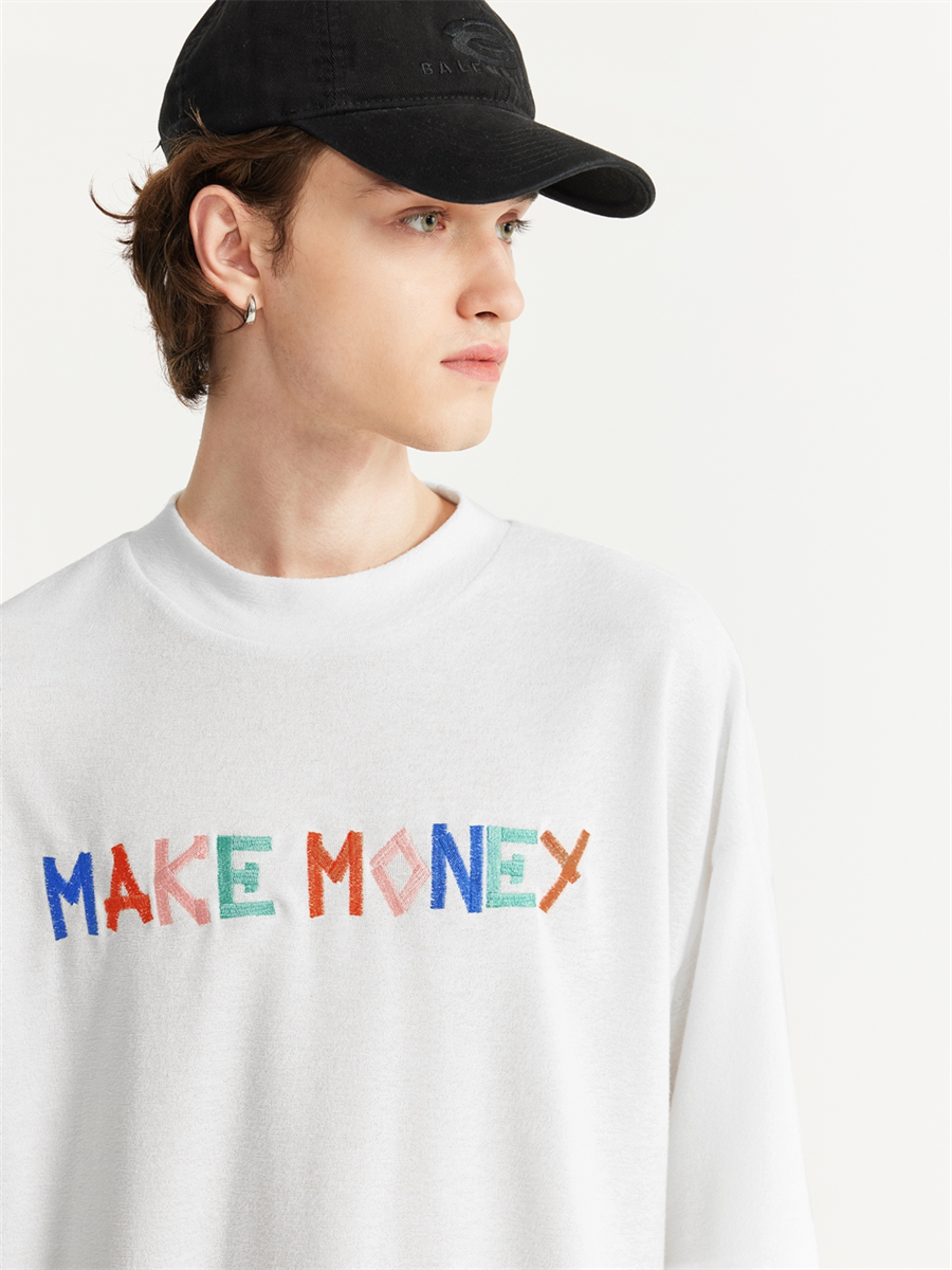Liber Men's SS Hip-Hop Embroidered Round Neck Short Sleeve Loose T-Shirt
