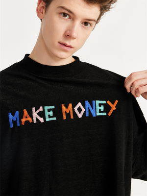 Liber Men's SS Hip-Hop Embroidered Round Neck Short Sleeve Loose T-Shirt