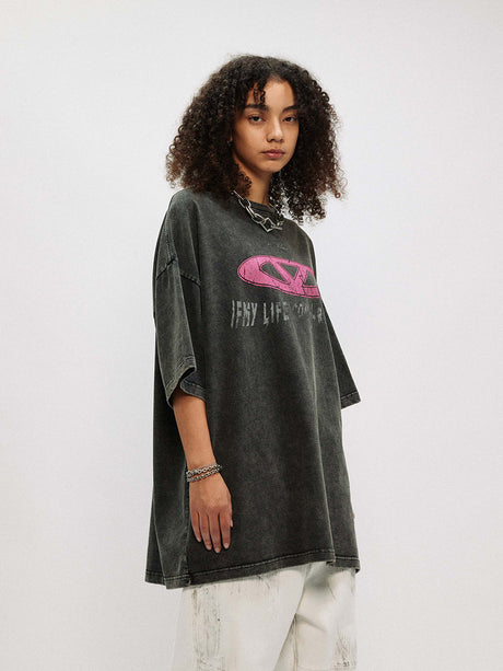 Liber Women's SS Hip-Hop Printed Round Neck Short Sleeve Loose T-Shirt