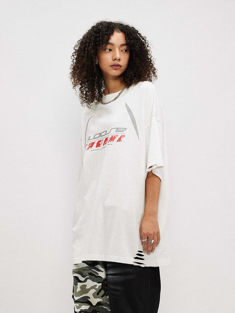 Liber Women's SS Hip-Hop Printed Round Neck Short Sleeve Loose T-Shirt