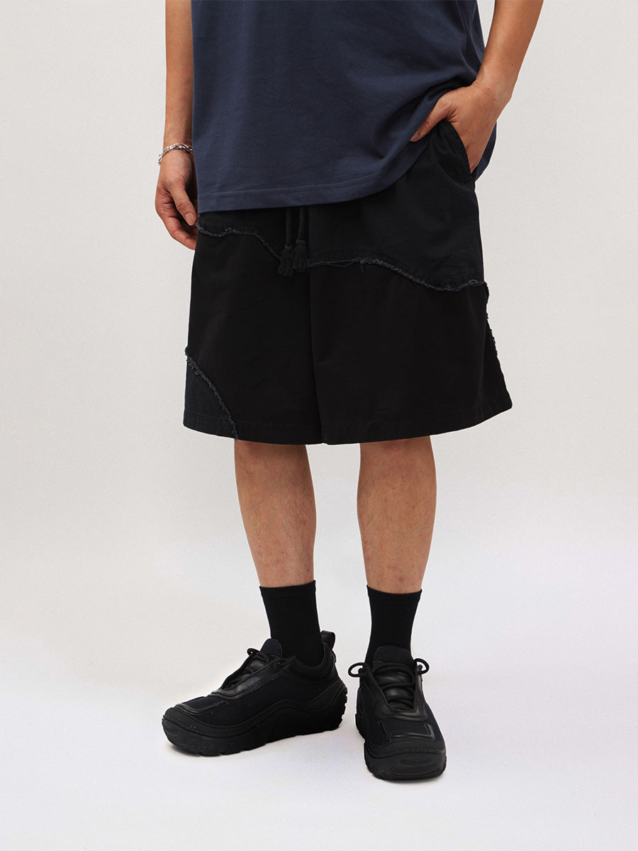 Liber men's SS hip-hop stitching mid-neck loose shorts