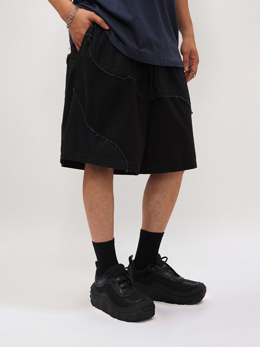 Liber men's SS hip-hop stitching mid-neck loose shorts