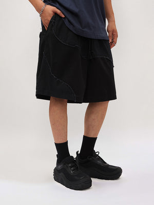 Liber men's SS hip-hop stitching mid-neck loose shorts