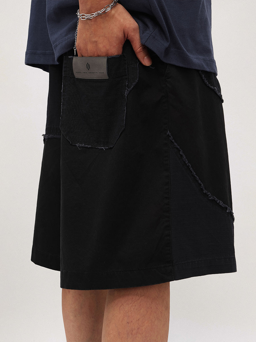 Liber men's SS hip-hop stitching mid-neck loose shorts