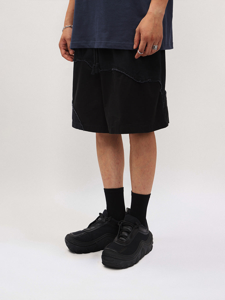 Liber men's SS hip-hop stitching mid-neck loose shorts