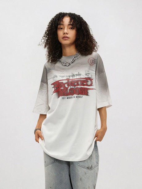 Liber Women's SS Hip-Hop Printed Round Neck Short Sleeve Loose T-Shirt