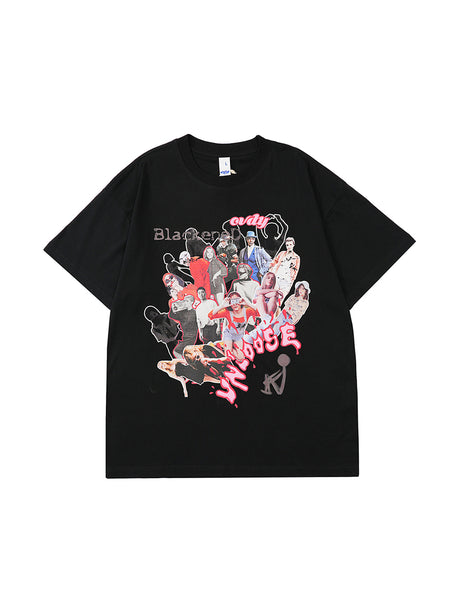 Liber Men's SS Hip-Hop Printed Round Neck Short Sleeve Loose T-Shirt
