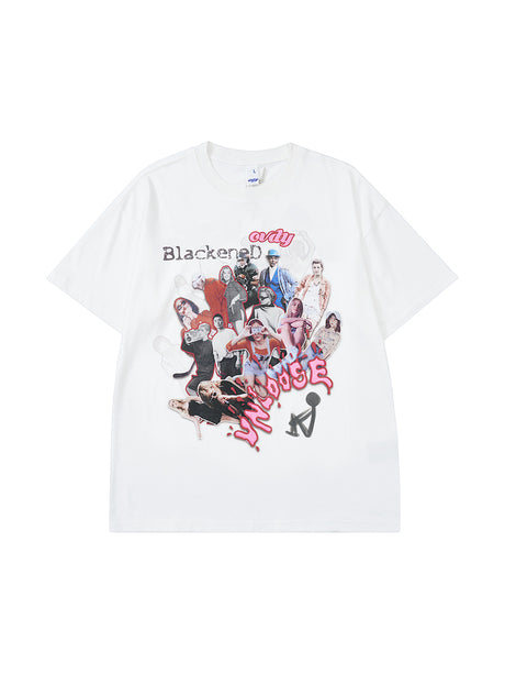 Liber Men's SS Hip-Hop Printed Round Neck Short Sleeve Loose T-Shirt