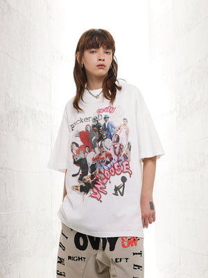 Liber Men's SS Hip-Hop Printed Round Neck Short Sleeve Loose T-Shirt