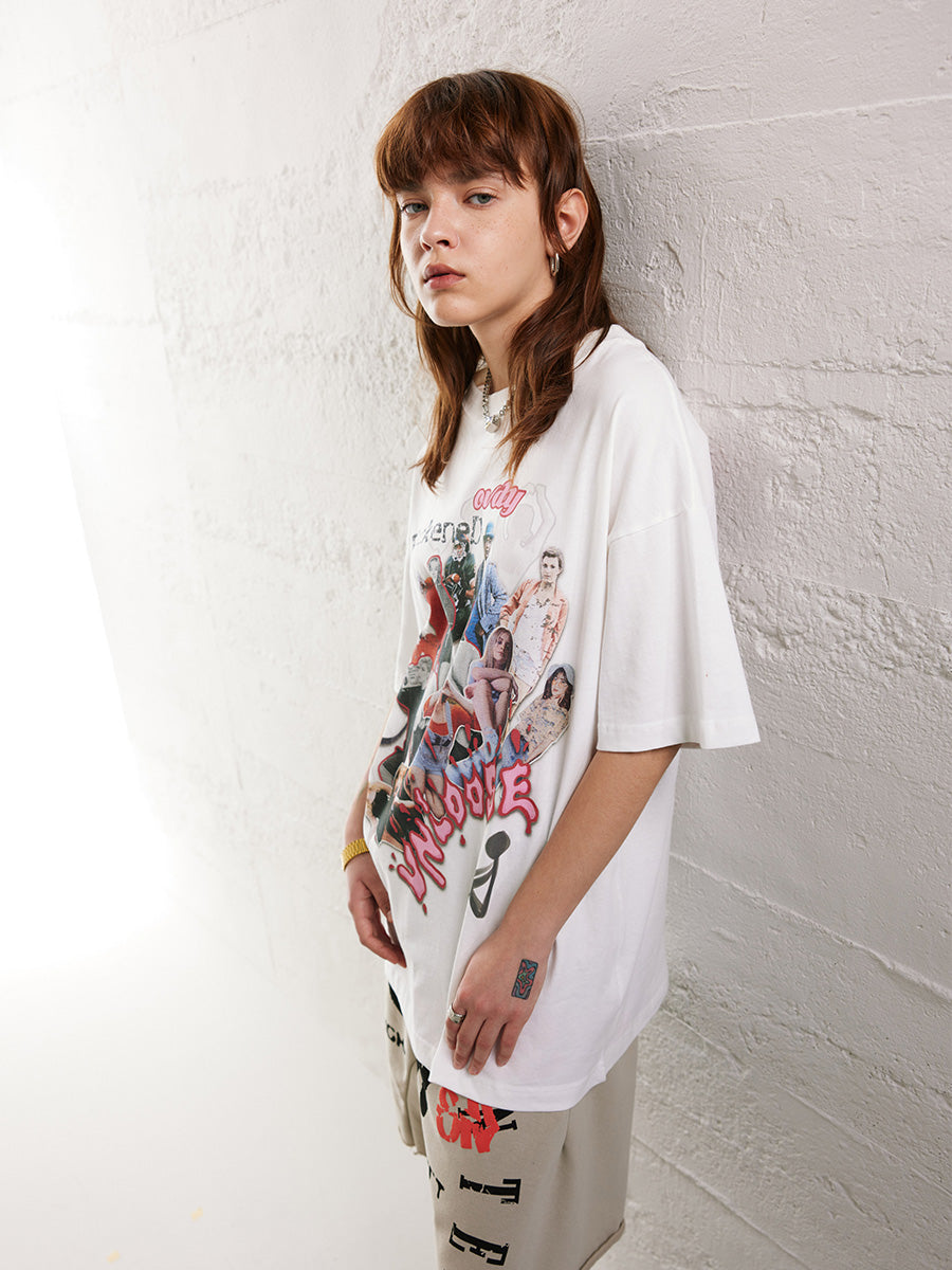 Liber Men's SS Hip-Hop Printed Round Neck Short Sleeve Loose T-Shirt